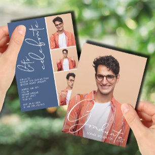 Invitación 4 Collage de fotos Graduación Azul