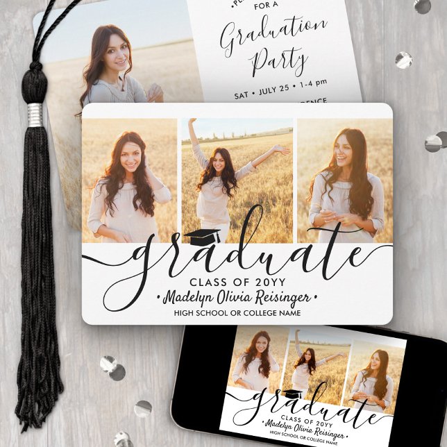 Invitación 4 Collage de Fotos Sencillo Moderno Guión Graduaci (Subido por el creador)