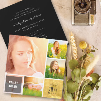 Invitación 4 Cuadrados de Lámina con Collage de Fotos Fiesta