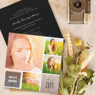 Invitación 4 Cuadrados de Purpurina de Collage de Fotos Fiest