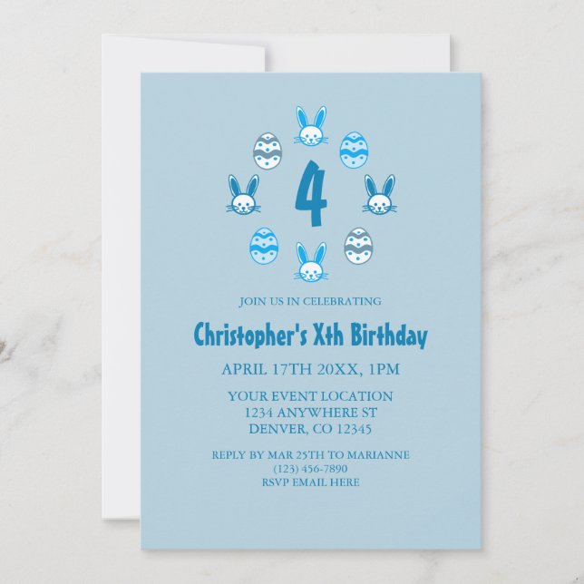 Invitación 4° cumpleaños de Pascua Azul (Anverso)