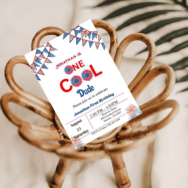 Invitación 4 de julio 1º cumpleaños azul rojo patriótico (Subido por el creador)
