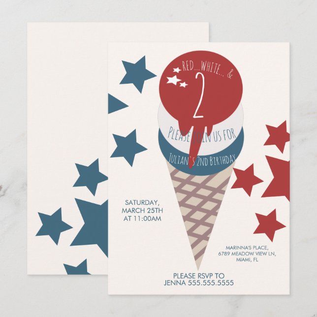 Invitación 4 de julio 2014: Estrellas de helados de cumpleaño (Anverso / Reverso)