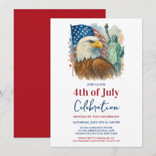 Invitación 4 De Julio acuarela Águila Fiesta Patriótico