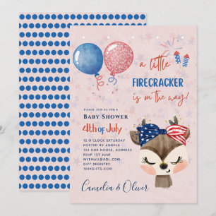 Invitación 4 de julio BABY SHOWER INVITE Firecracker Deer