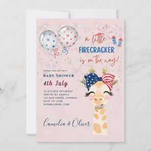 Invitación 4 de julio BABY SHOWER INVITE Firecracker Giraffe