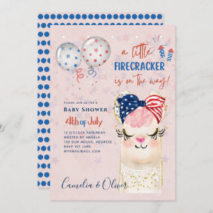Invitación 4 de julio BABY SHOWER INVITE Firecracker Llama