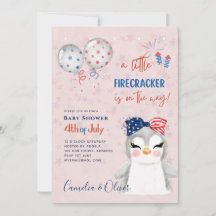 4 de julio BABY SHOWER INVITE Firecracker Penguin