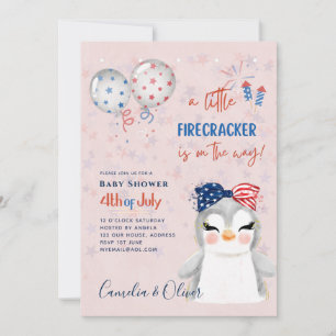 Invitación 4 de julio BABY SHOWER INVITE Firecracker Penguin