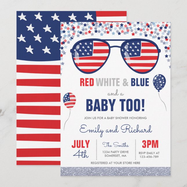Invitación 4 de julio Baby Shower Red White Blue Baby Shower (Anverso / Reverso)