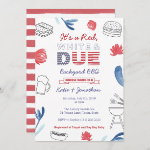 Invitación 4 de julio Baby Shower Red White Blue Backyard BBQ