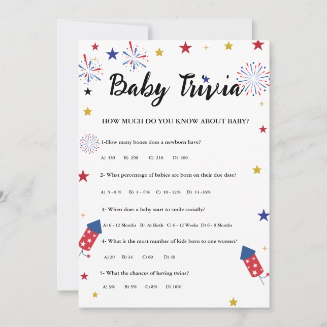 Invitación 4 de julio Baby trivia Baby Duke Card (Anverso)