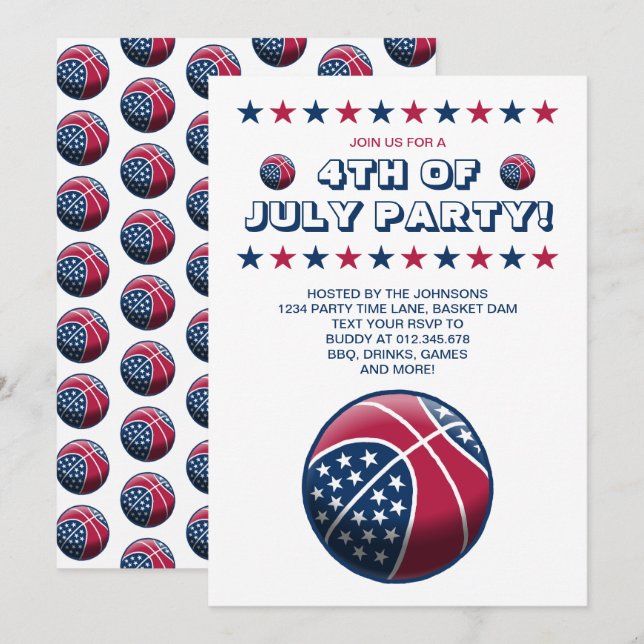 Invitación 4 de julio Baloncesto Fiesta (Anverso / Reverso)