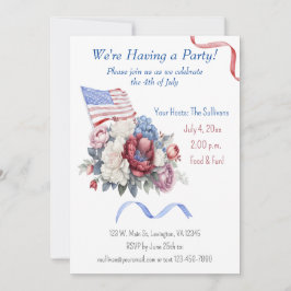 Invitación 4 de julio Bandera de las Flores Blancas Rojas