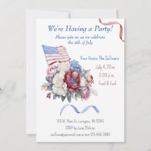 Invitación 4 de julio Bandera de las Flores Blancas Rojas