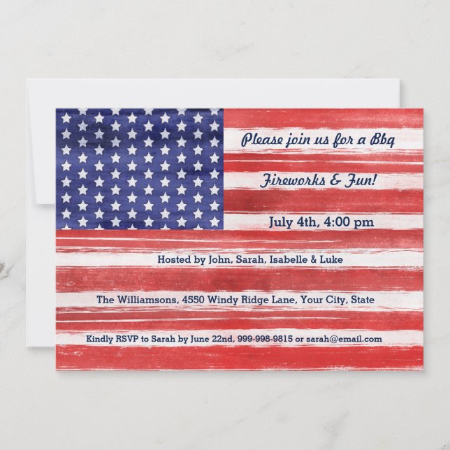 Invitación 4 de julio Bandera de los Estados Unidos Estrellas (Anverso)