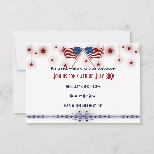 Invitación 4 de julio Banderas y Estrellas Patrióticas de Est (Anverso)
