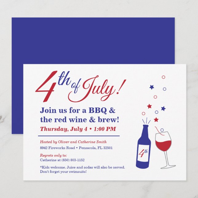 Invitación 4 de julio, barbacoa de vino rojo y cerveza (Anverso / Reverso)