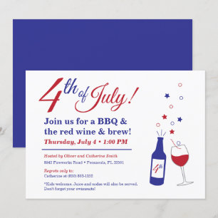 Invitación 4 de julio, barbacoa de vino rojo y cerveza
