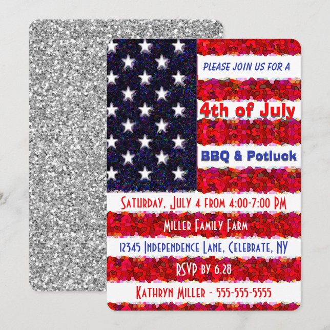 Invitación 4 de julio barbacoa y potafora (Anverso / Reverso)