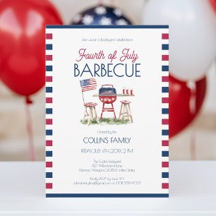 Invitación 4 de julio Barbecue Watercolor Bandera Fiesta de v