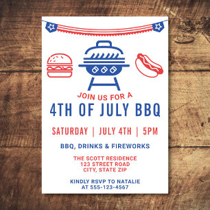 Invitación 4 De Julio BBQ Burger Hotdog Cookout Moderno