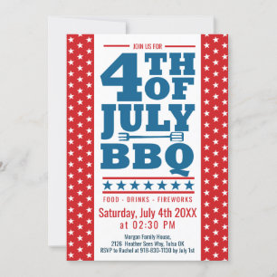 Invitación 4 de julio BBQ Fiesta de Estrellas Blancas Rojas A