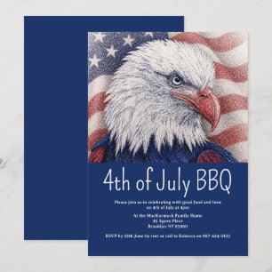 Invitación 4 de julio BBQ Patriótico Bandera Roja Blanca Azul