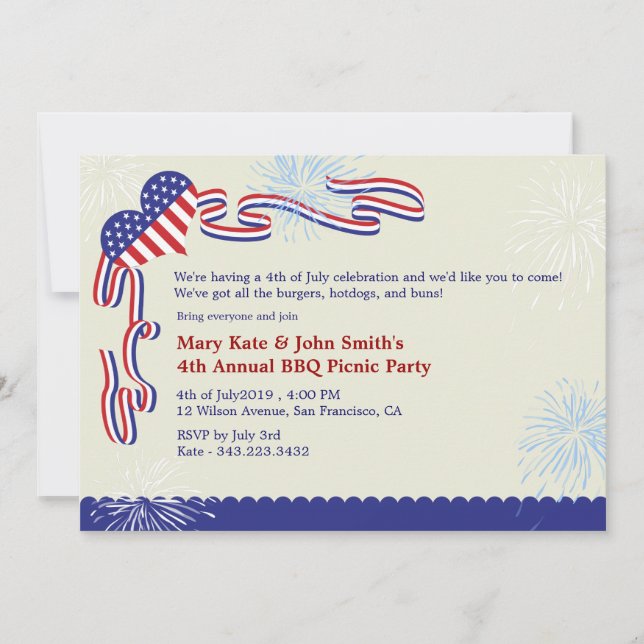 Invitación 4 de julio BBQ Picnic Invitation Fiesta (Anverso)