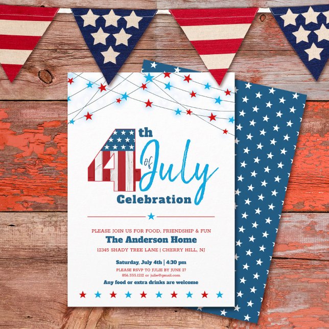 Invitación 4 de julio BBQ Stars Stripes Red White Blue Flag (Subido por el creador)