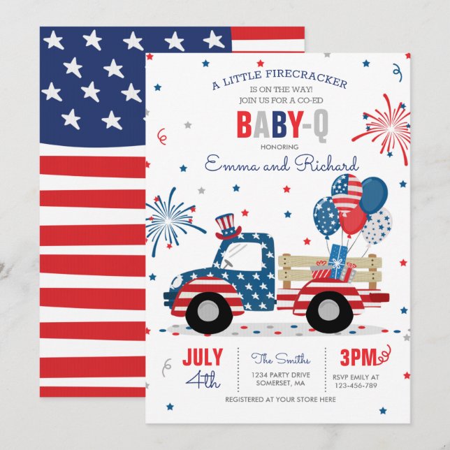 Invitación 4 de julio Bebé Baby Shower-Q Baby Shower Julio BB (Anverso / Reverso)
