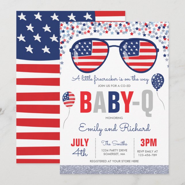 Invitación 4 de julio Bebé Baby Shower-Q Baby Shower Julio BB (Anverso / Reverso)