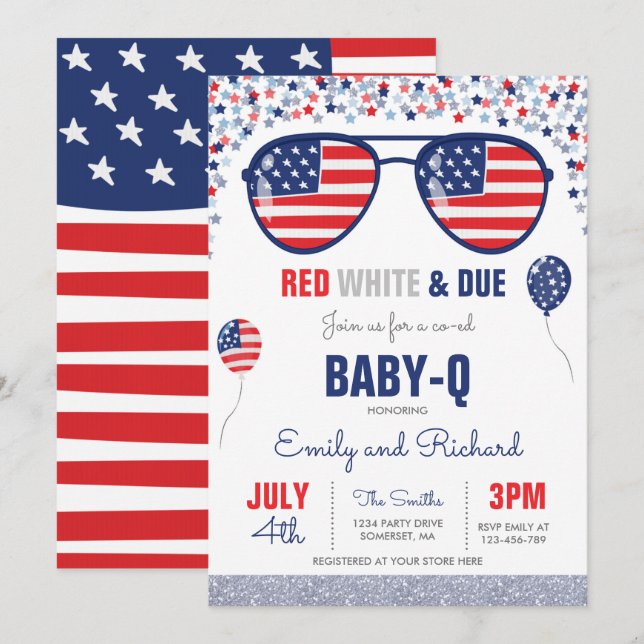 Invitación 4 de julio Bebé Baby Shower-Q Baby Shower Julio BB (Anverso / Reverso)
