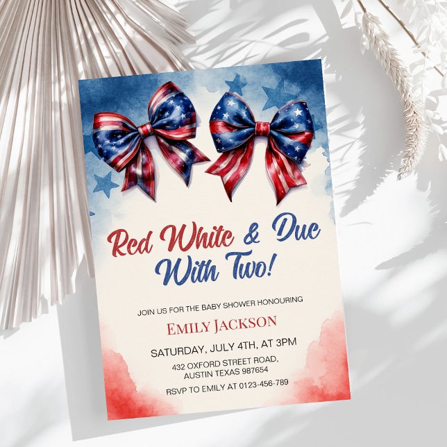 Invitación 4 de julio Bow Patriotic Twin Baby Shower (Subido por el creador)