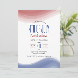 Invitación 4 de julio Celebración Arte Azul Rojo Moderno