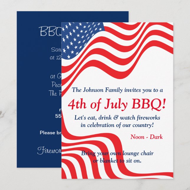 Invitación 4 de julio Celebración de la barbacoa (Anverso / Reverso)