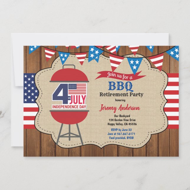 Invitación 4 de julio Celebración de la barbacoa del Fiesta j (Anverso)