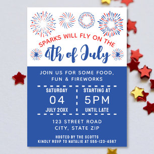 Invitación 4 De Julio Celebración Del Fiesta De Fuegos Artifi