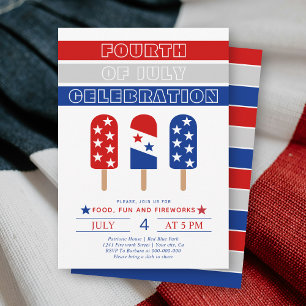 Invitación 4 de julio celebración helado azul, rojo, blanco