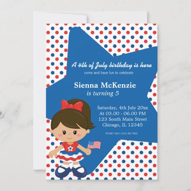Invitación 4 de julio, chica de cumpleaños (Anverso)