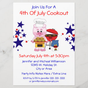 Invitación 4 de julio Cocina divertida Cerdo Hamburguesas y E