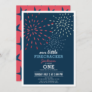 Invitación 4 de julio, cumpleaños de fuegos artificiales