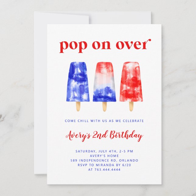 Invitación 4 de julio Cumpleaños de Popsicle (Anverso)