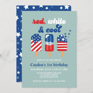 Invitación 4 de julio Cumpleaños del Azul Blanco Rojo