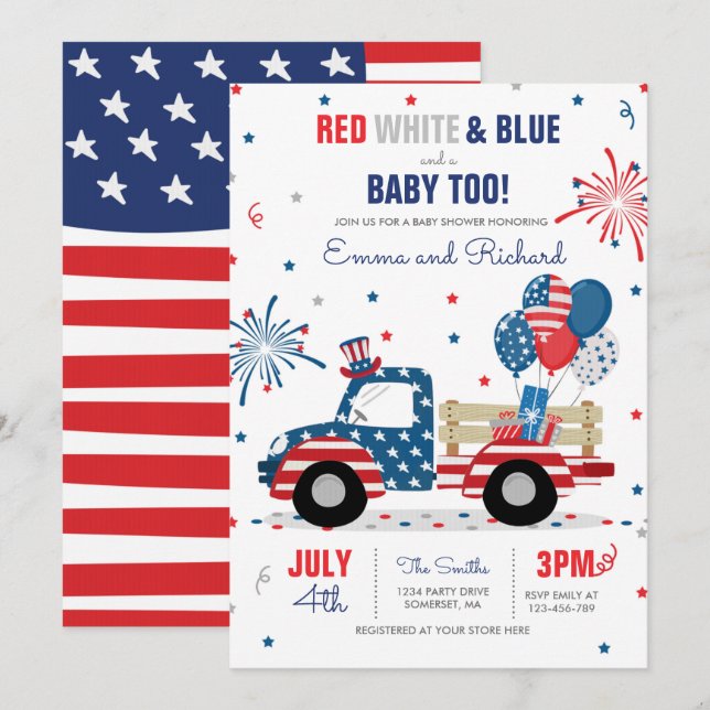 Invitación 4 de julio de 2014 Baby Shower Red White Blue Baby (Anverso / Reverso)