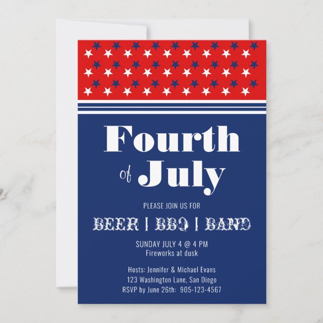 Invitación 4 de julio de la celebración de la barbacoa|Red Wh (Anverso)