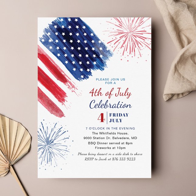 Invitación 4 de julio Día de la Independencia (4th of July Party Invitation Front View)