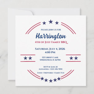 Invitación 4 de julio Día de la Independencia Barbacoa famili