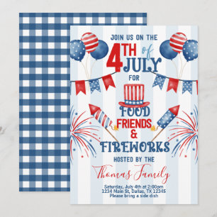 Invitación 4 de julio Día de la Independencia BBQ Party Invit
