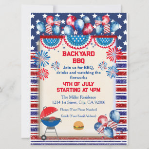 Invitación 4 de julio Día de la Independencia diseño fiesta d